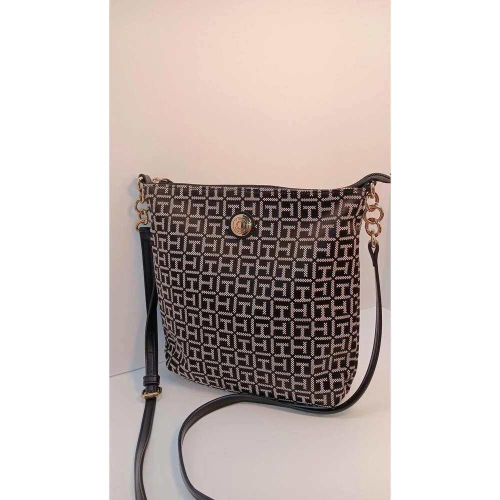 Tommy Hilfiger Monogram Canvas Crossbody Bag: Classic Preppy Shoulder Purse